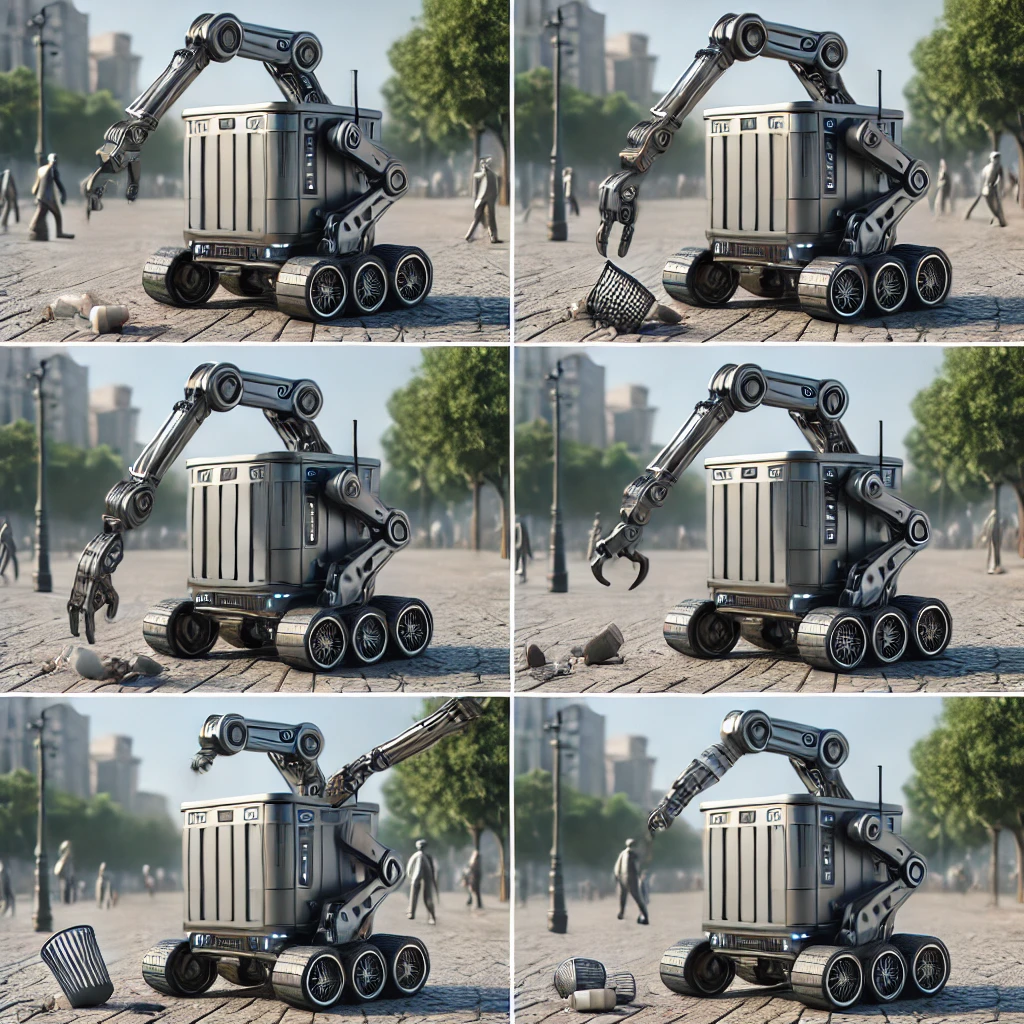 Collage of the automated bin at different stages of use
