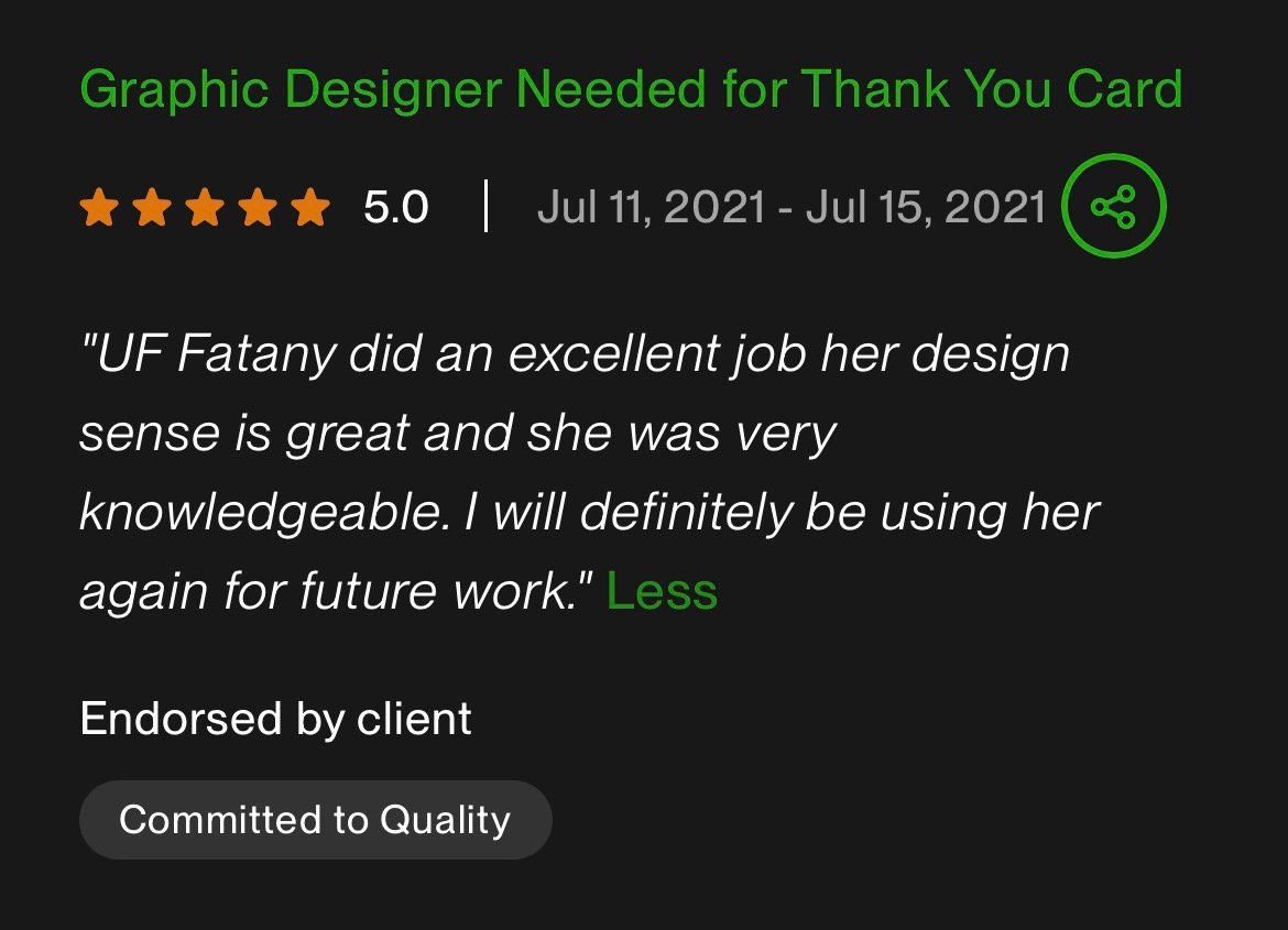 Five-star Upwork review from the jewelry client